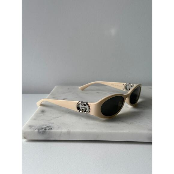 NEW Gucci GG1660S Ivory White Slim Oval Logo Sunglasses - Picture 8 of 10